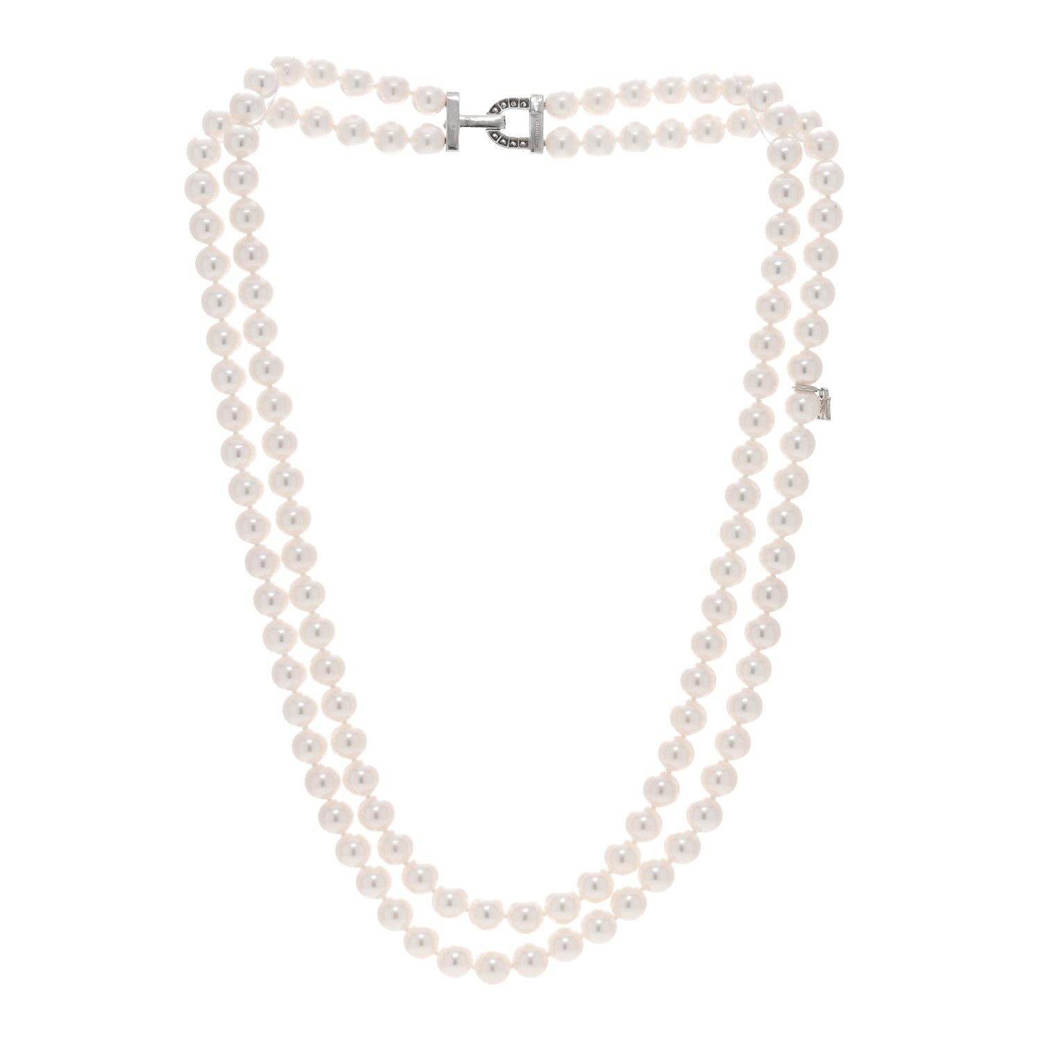 Mikimoto 18K White Gold Diamond Akoya Cultured Pearl 6.5-7mm Double Strand Necklace 3 of 7