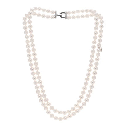 Mikimoto 18K White Gold Diamond Akoya Cultured Pearl 6.5-7mm Double Strand Necklace 3 of 7