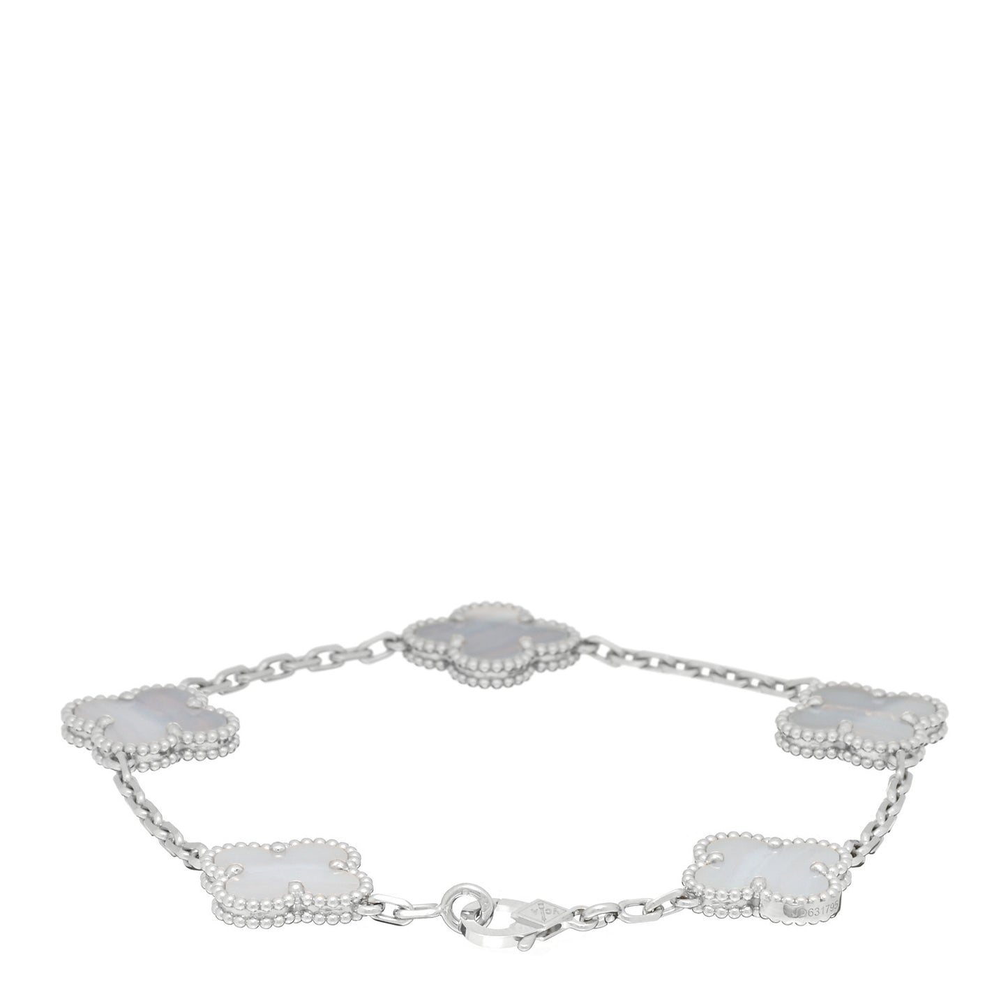 18K White Gold Chalcedony 5 Motifs Vintage Alhambra Bracelet