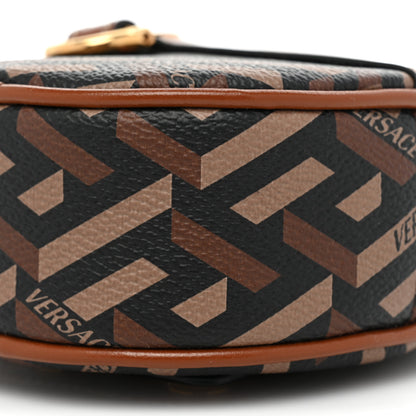 Versace Coated Canvas Calfskin La Greca Round Zip Pouch Black Caramel 7 of 8
