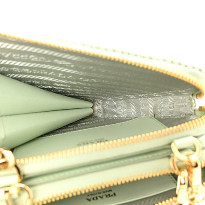 Prada Raffia Calfskin Crochet Logo Embroidered Mini Triangle Crossbody Pouch Acqua 7 of 12