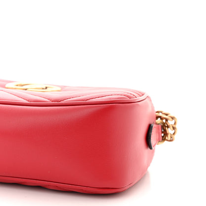 Gucci Calfskin Matelasse Small GG Marmont Chain Shoulder Bag Hibiscus Red 10 of 11