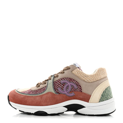 Chanel Fabric Suede Calfskin CC Sneakers 37 Pink Beige Multicolor 1 of 8
