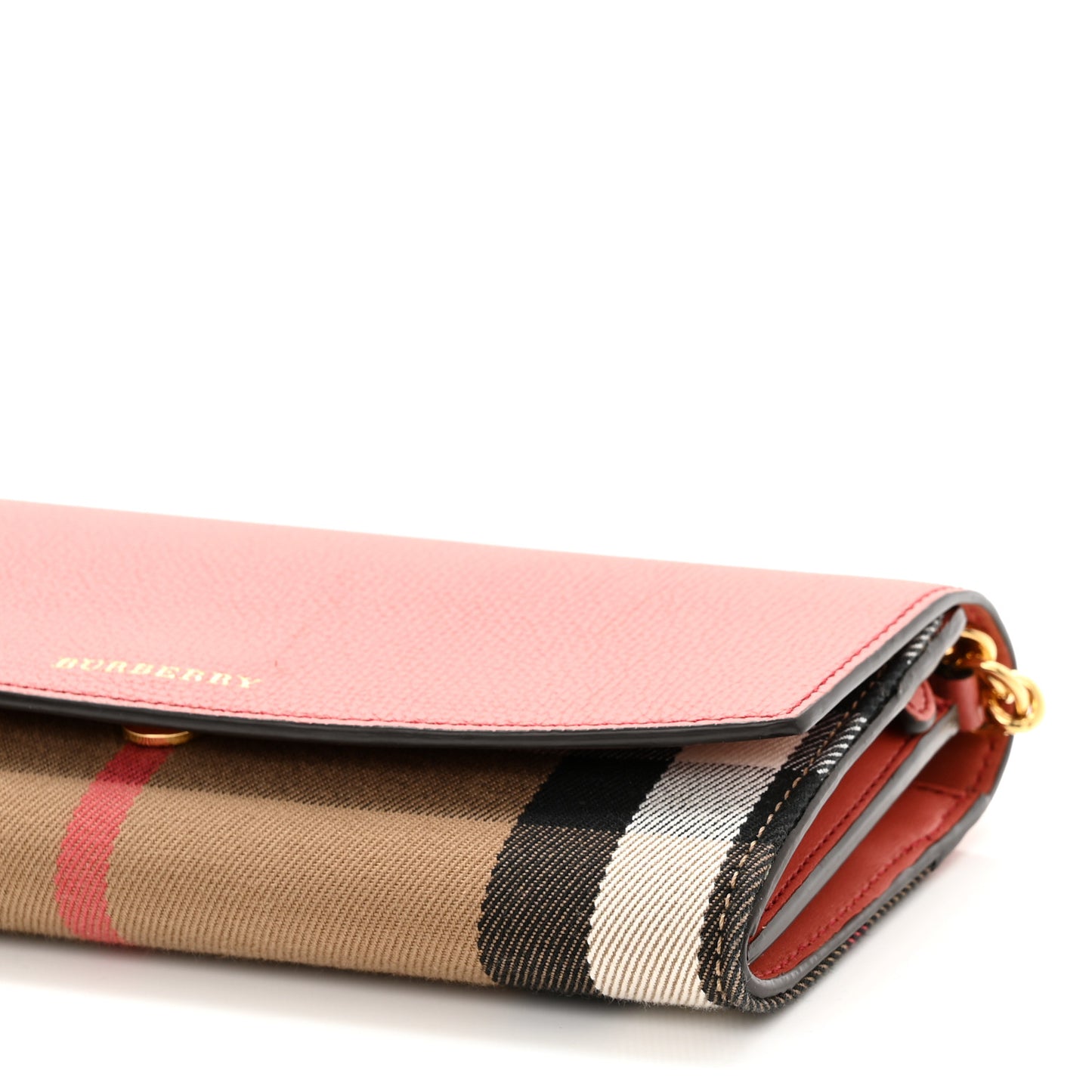 Grainy Calfskin House Check Henley Wallet On Chain Cinnamon Red