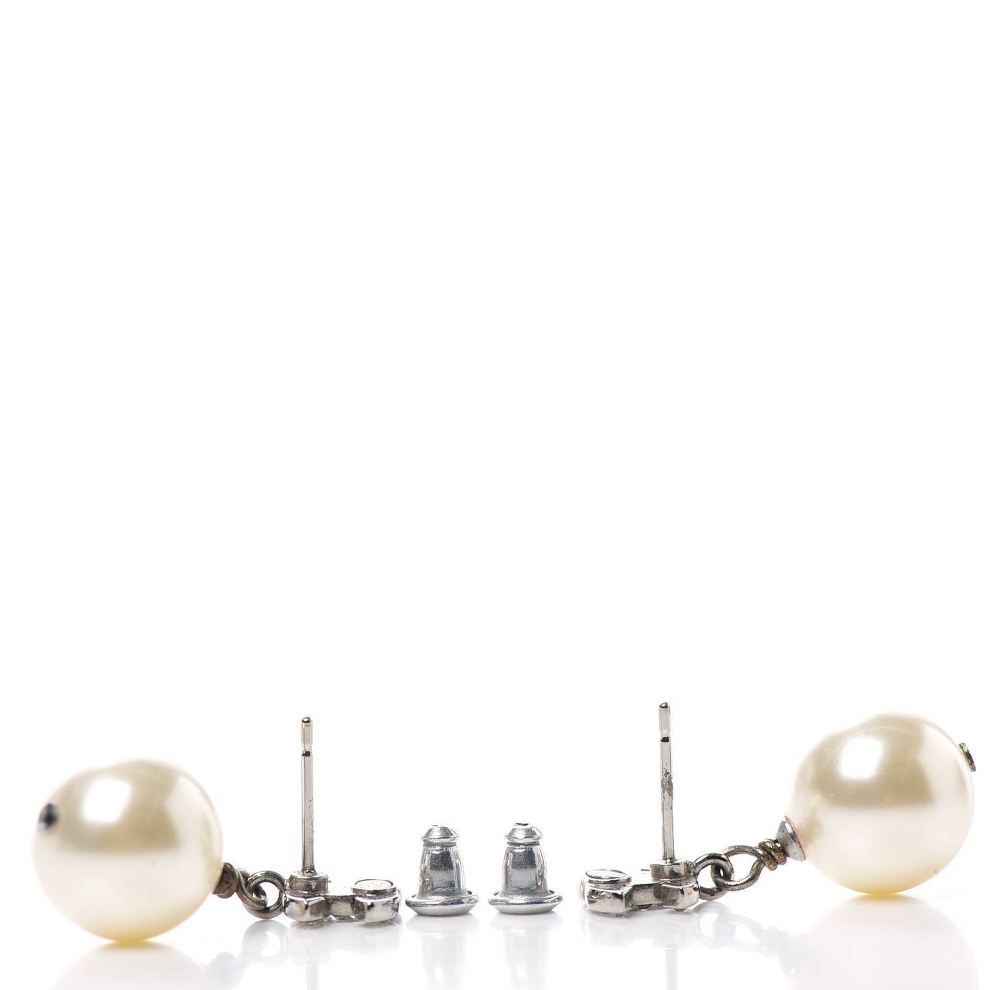 Crystal Pearl CC Drop Earrings Silver
