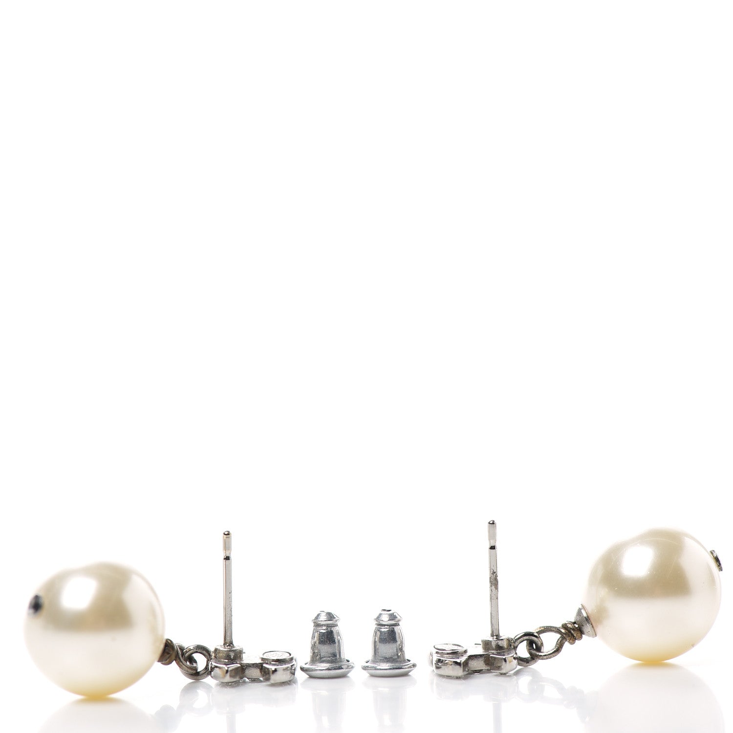 Chanel Crystal Pearl CC Drop Earrings Silver 3 of 5