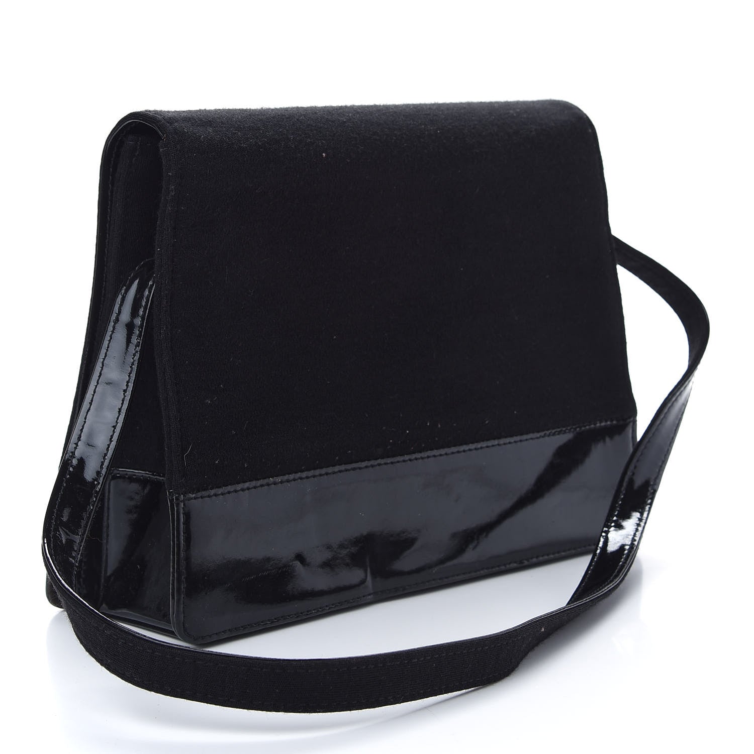 Chanel Patent Jersey Shoulder Flap Bag Black 3 of 15