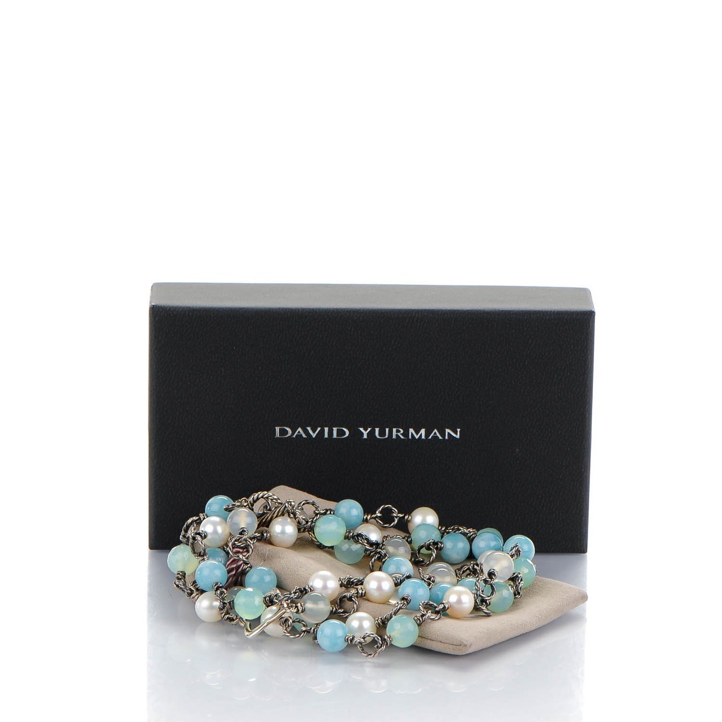 Sterling Silver Pearl Aquamarine Chalcedony 14mm Quatrefoil Necklace