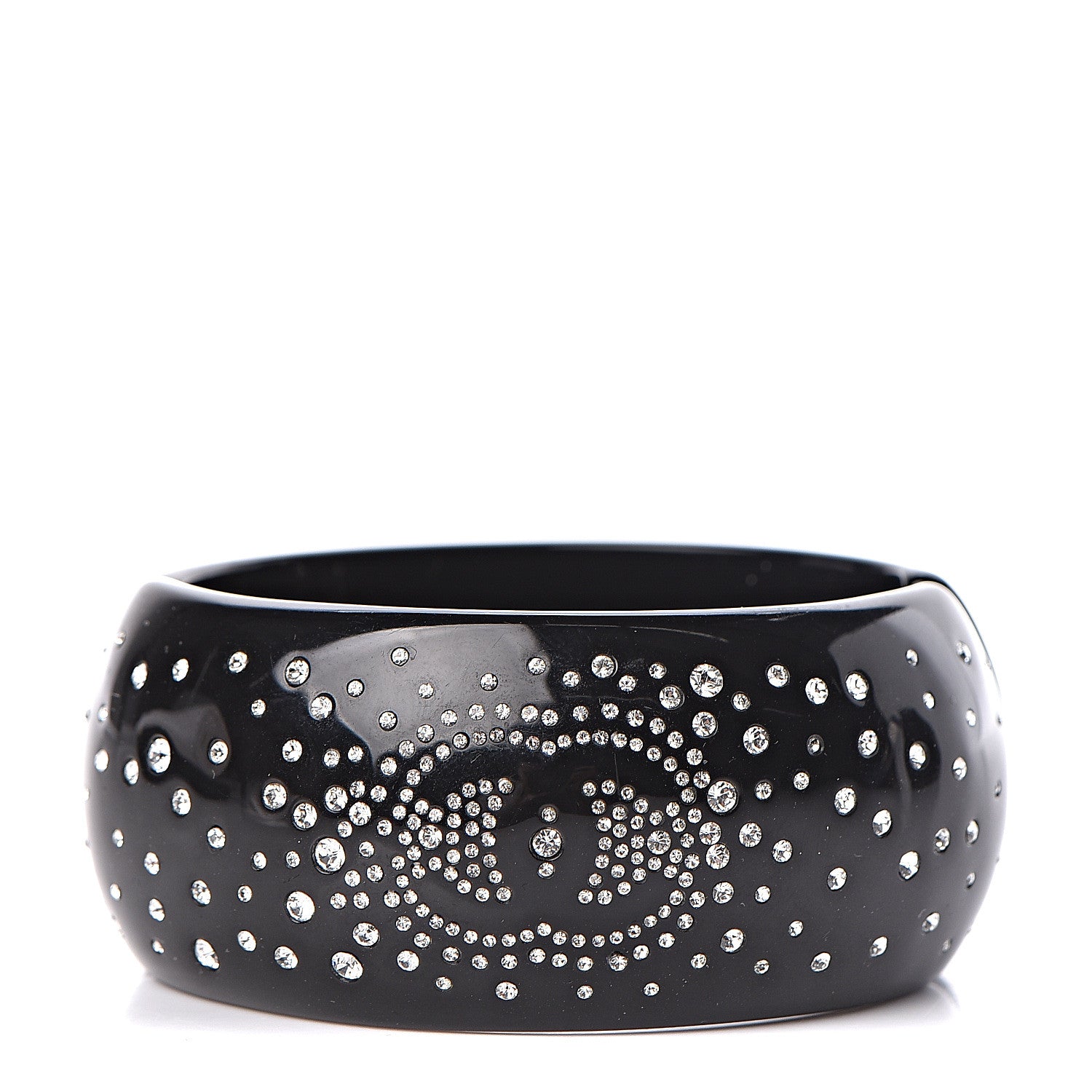 Chanel Resin Strass CC Cuff Bracelet Black 1 of 5