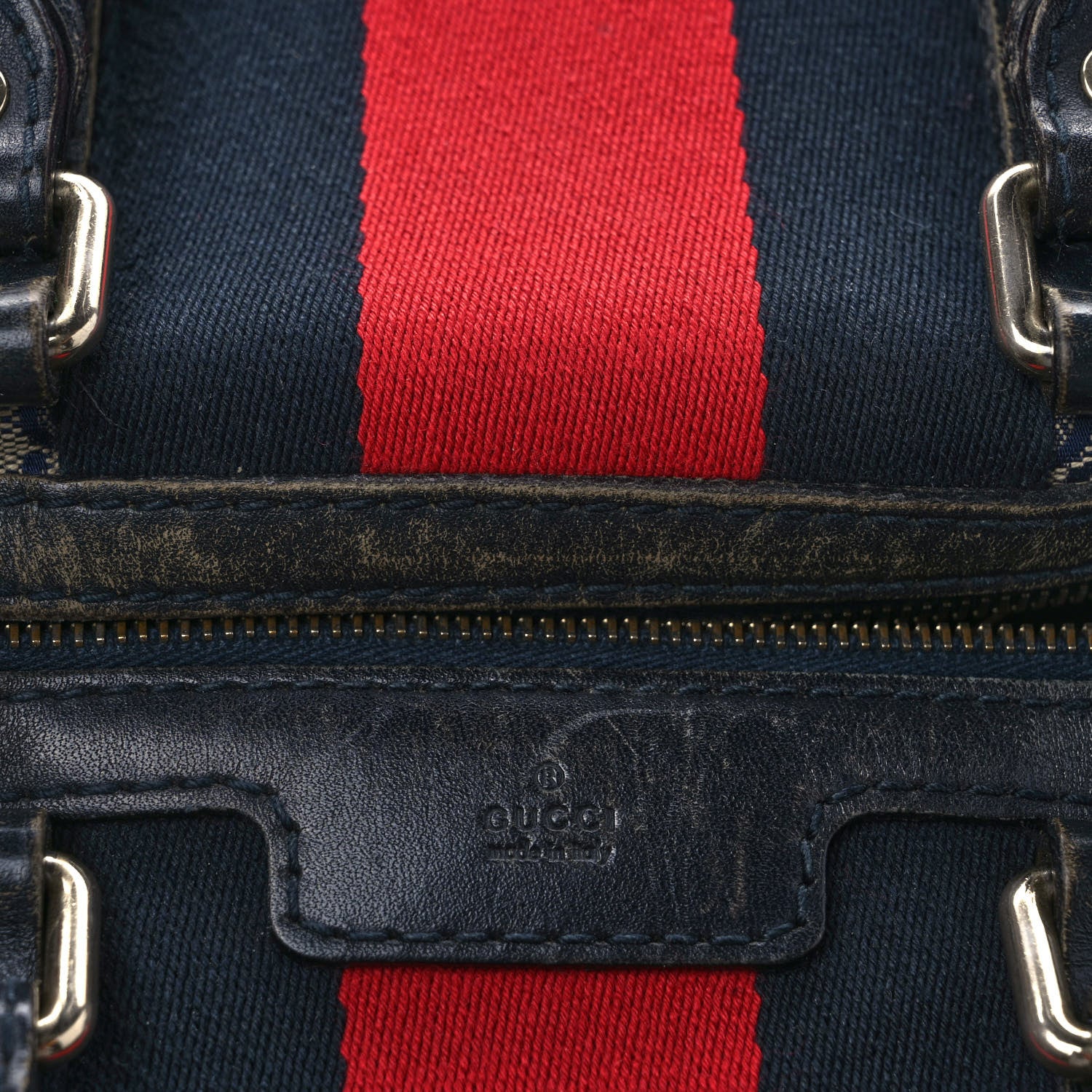 Gucci Monogram Selleria Calfskin Vintage Web Medium Boston Beige Blue 17 of 18