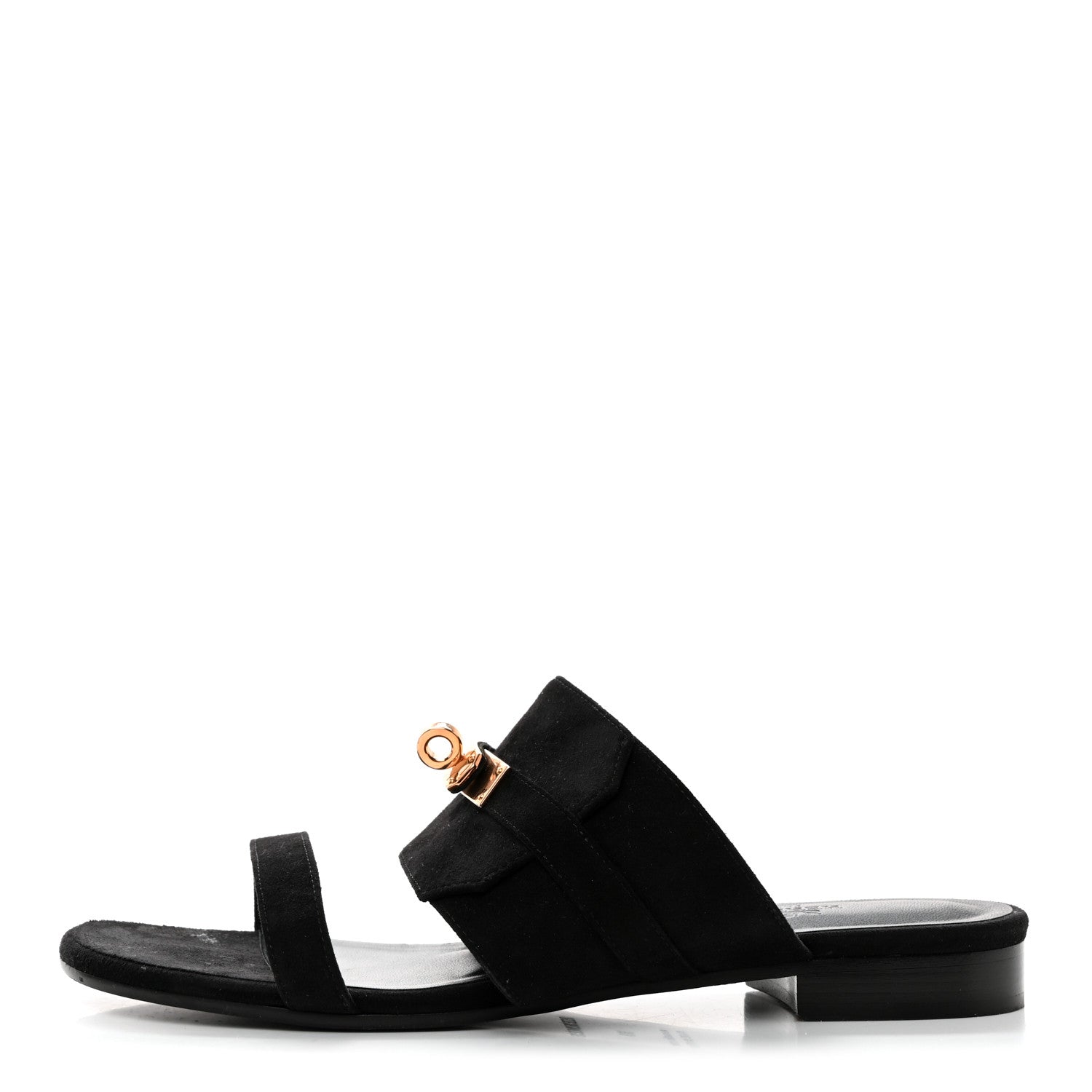 Hermes Suede Goatskin Avenue Sandals 39 Black 1 of 9