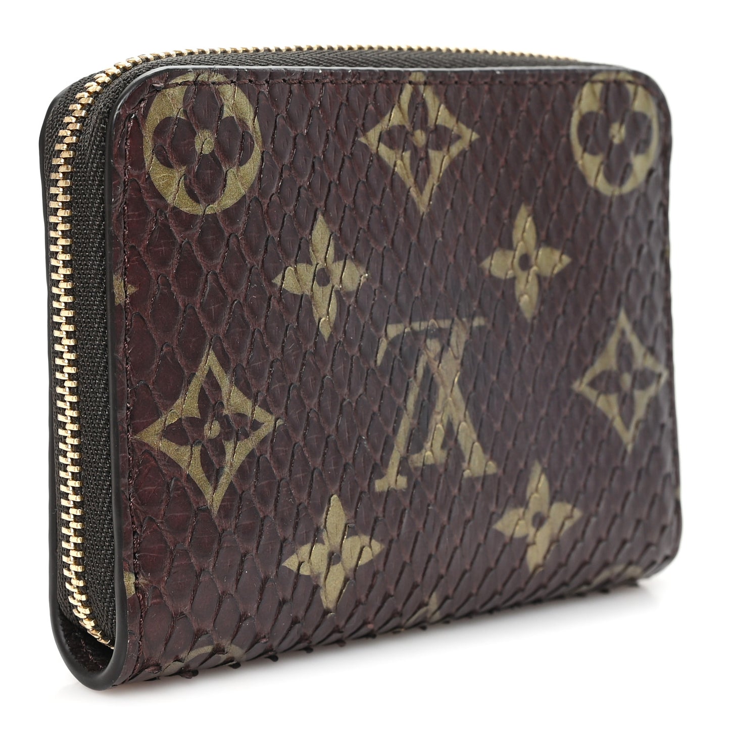 Snakeskin Monogram Zippy Padlock Coin Purse Brown