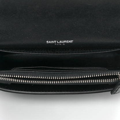 Saint Laurent Calfskin Crocodile Embossed Monogram Sunset Chain Wallet Black 5 of 8