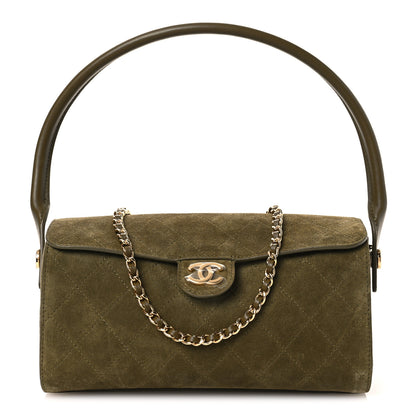 Chanel Suede Quilted Turn Around Clutch With Chain Khaki 1 of 13