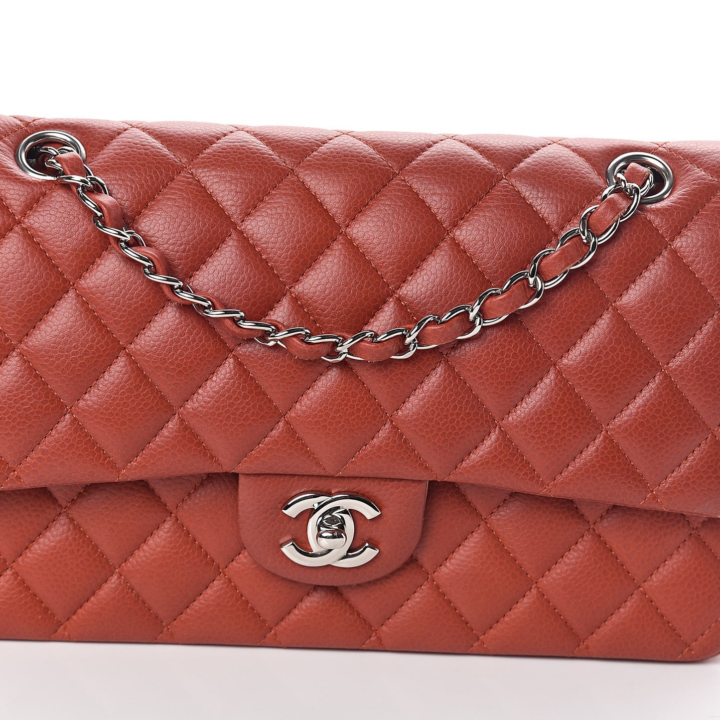Caviar Quilted Medium Double Flap Red
