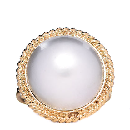 Mikimoto 18K Yellow Gold Mabe Pearl 14.5mm Cocktail Ring 54 6.75 1 of 5