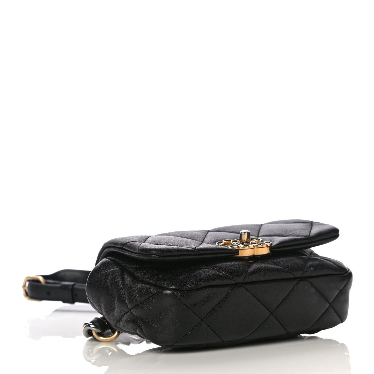 Lambskin Quilted Chanel 19 Waist Bag Black