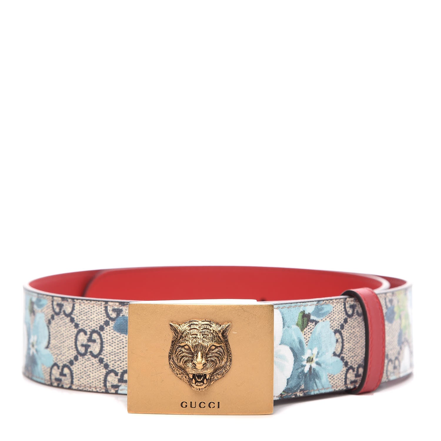 Gucci GG Plus Monogram Blooms Plaque Belt 80 32 Blue 1 of 6