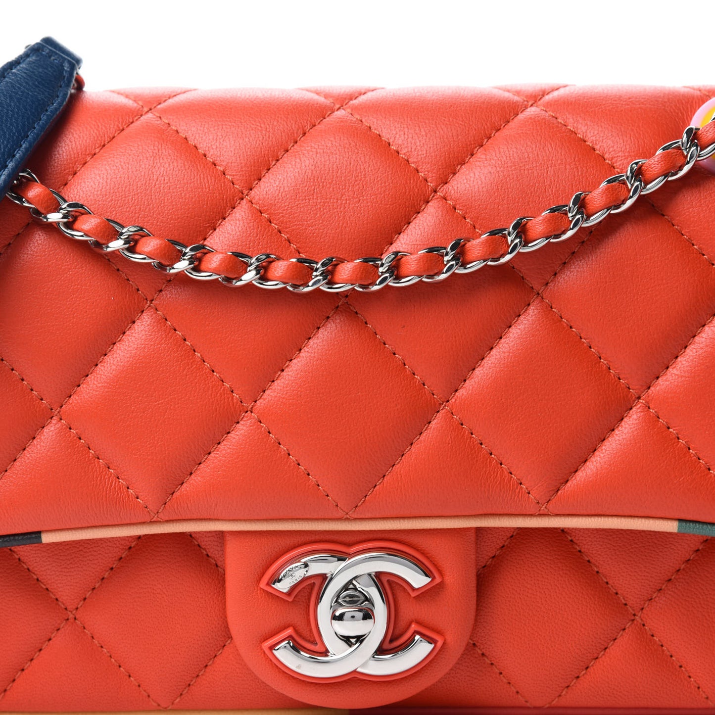 Lambskin Plexiglass Quilted Small Cuba Color Flap Red Multicolor