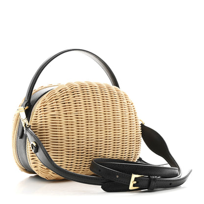 Prada Wicker Saffiano Midolino Odette Top Handle Bag Naturale Black 3 of 11