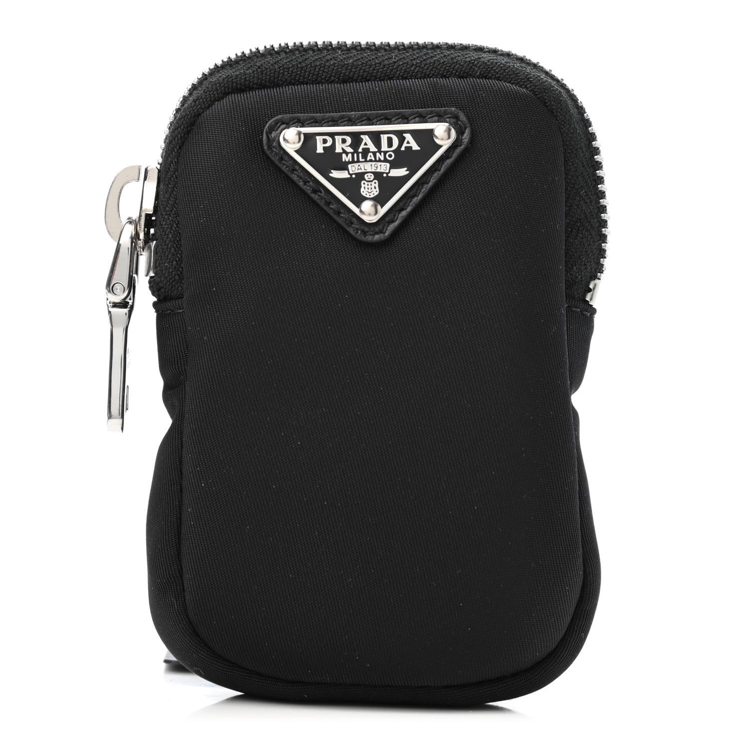 Prada Re-Nylon Pocket Triangle Padded Mini Key Chain Pouch Black 1 of 4
