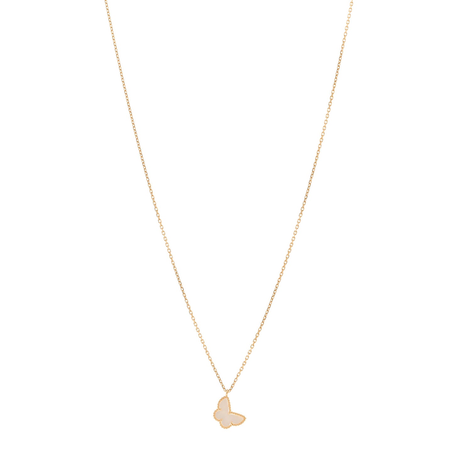18K Yellow Gold Mother of Pearl Sweet Alhambra Butterfly Pendant Necklace