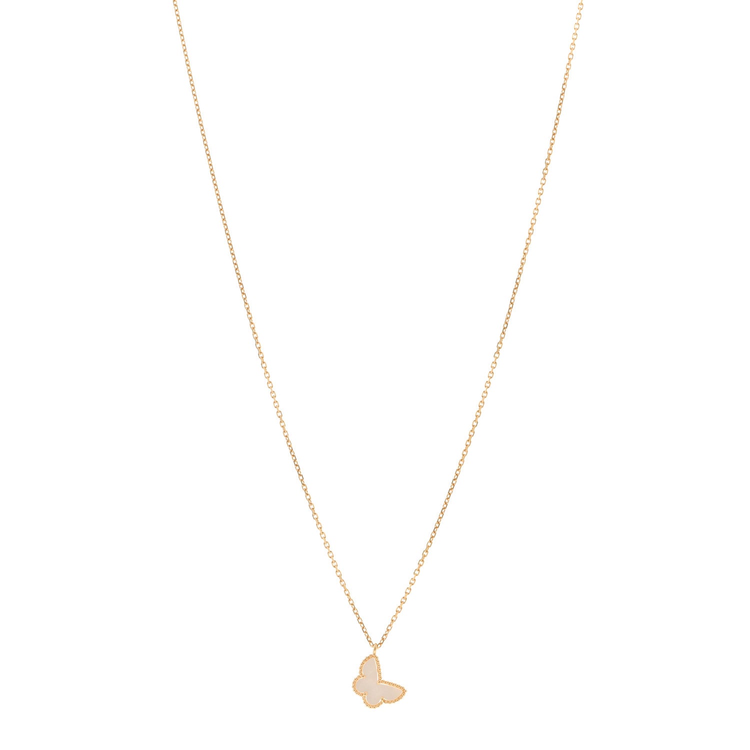 Van Cleef & Arpels 18K Yellow Gold Mother of Pearl Sweet Alhambra Butterfly Pendant Necklace 1 of 5