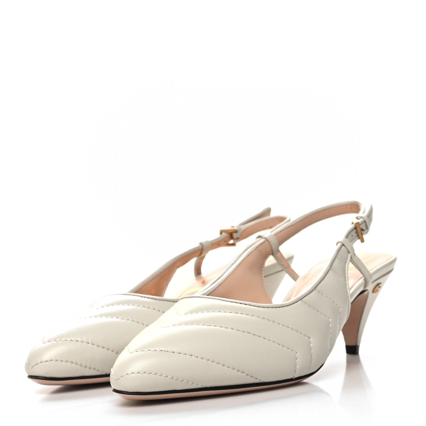 Nappa Charlotte Chevron Matelasse Double G 75mm Slingback Pumps 36.5 Mystic White