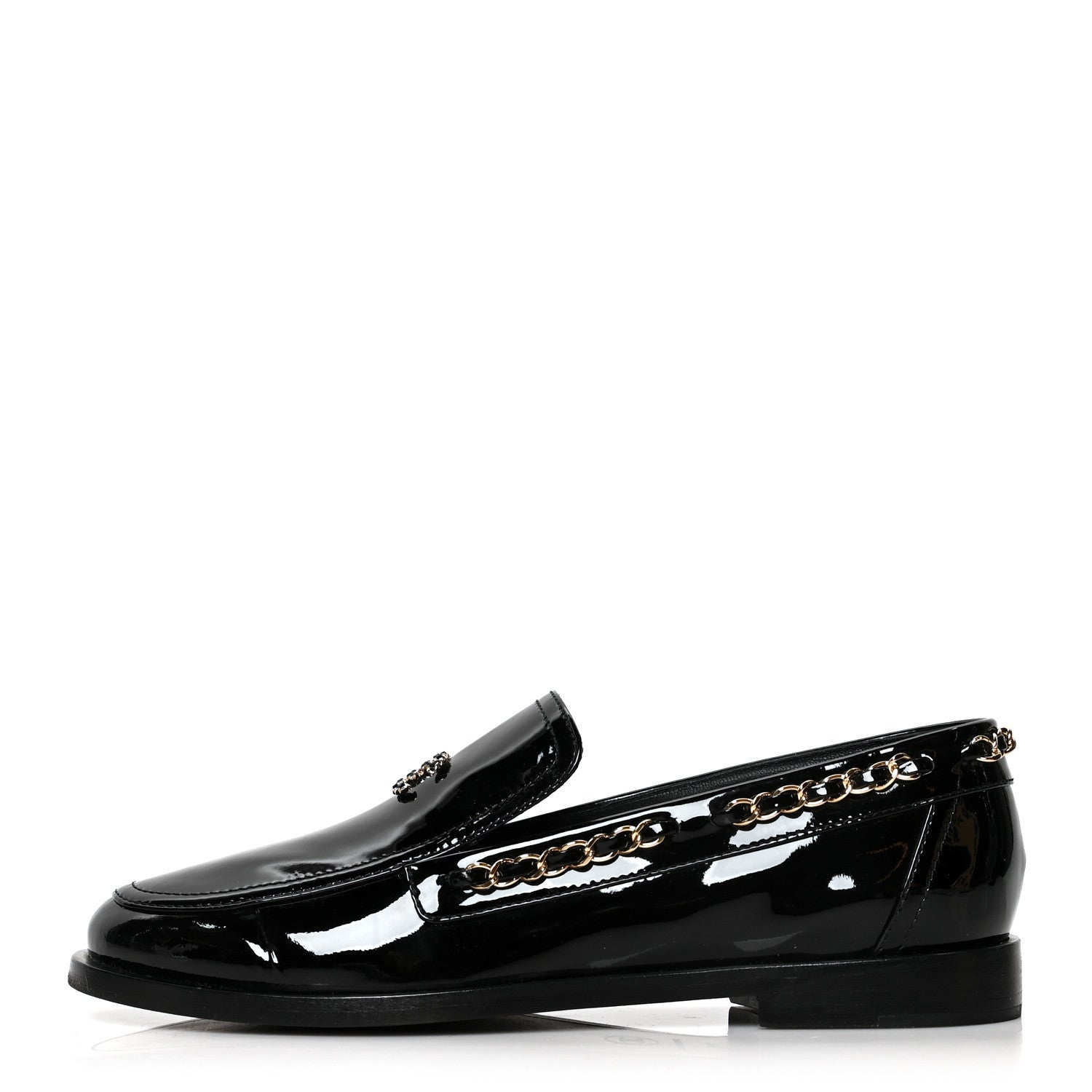 Chanel Patent Calfskin CC Chain Mocassin Loafers 38.5 Black 1 of 9
