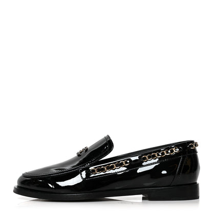 Chanel Patent Calfskin CC Chain Mocassin Loafers 38.5 Black 1 of 9