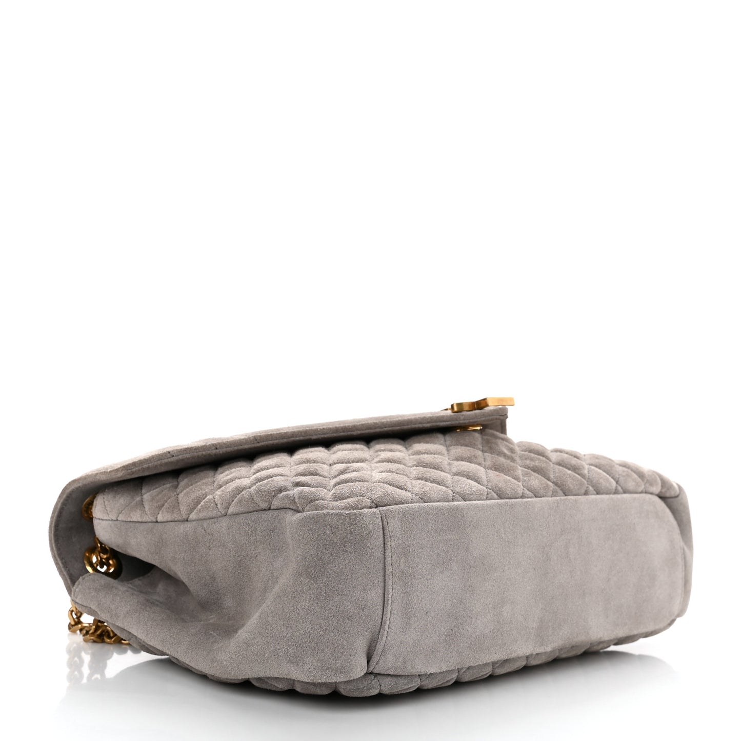 Suede Mixed Matelasse Tri-Quilt Large Monogram Envelope Satchel Grey
