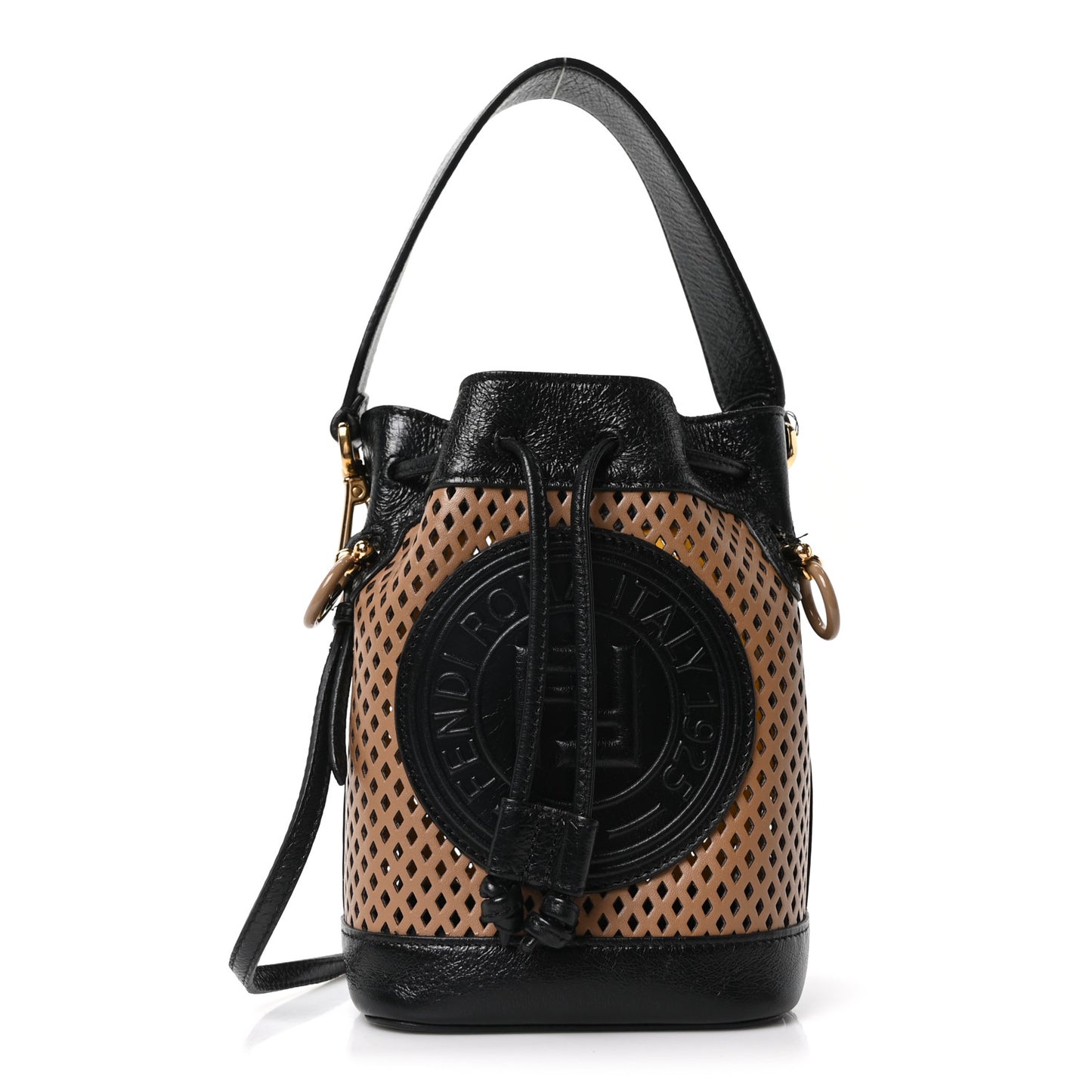 Vitello Liberty Glossy Lambskin F is Fendi Perforated Mini Mon Tresor Bucket Bag Sand Mimosa Black