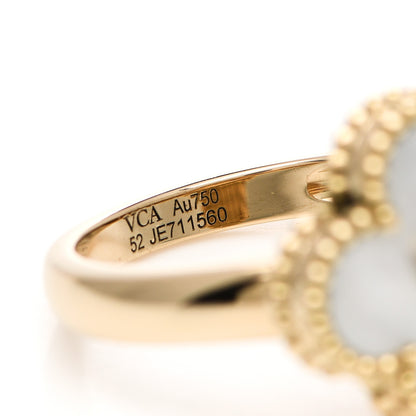 Van Cleef & Arpels 18K Yellow Gold Diamond Mother of Pearl Vintage Alhambra Ring 52 6 5 of 6
