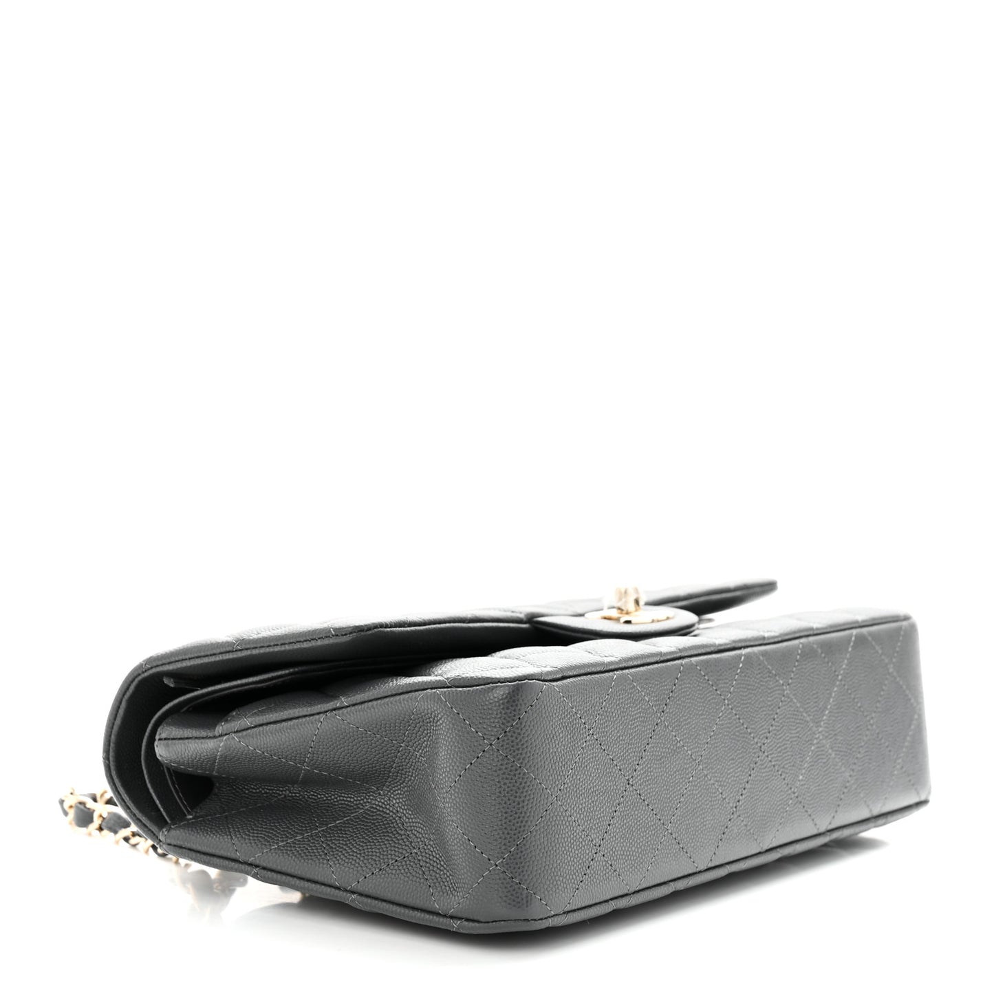 Caviar Quilted Medium Double Flap Dark Grey