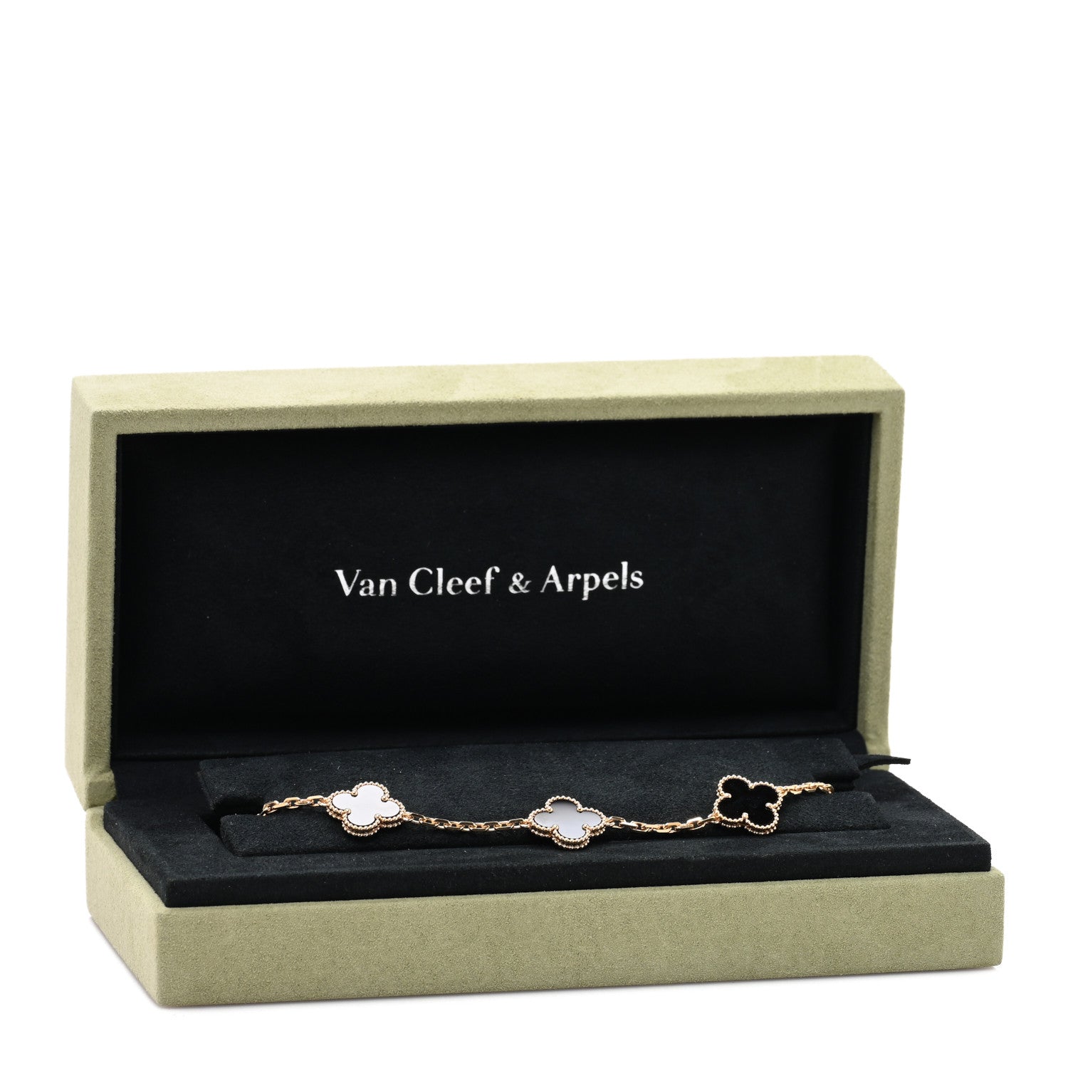 Van Cleef & Arpels 18K Yellow Gold Black Onyx 5 Motifs Vintage Alhambra Bracelet 4 of 4