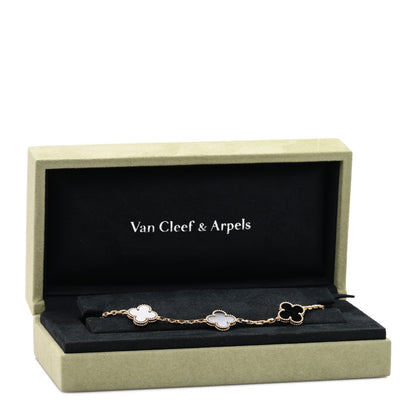 Van Cleef & Arpels 18K Yellow Gold Black Onyx 5 Motifs Vintage Alhambra Bracelet 4 of 4