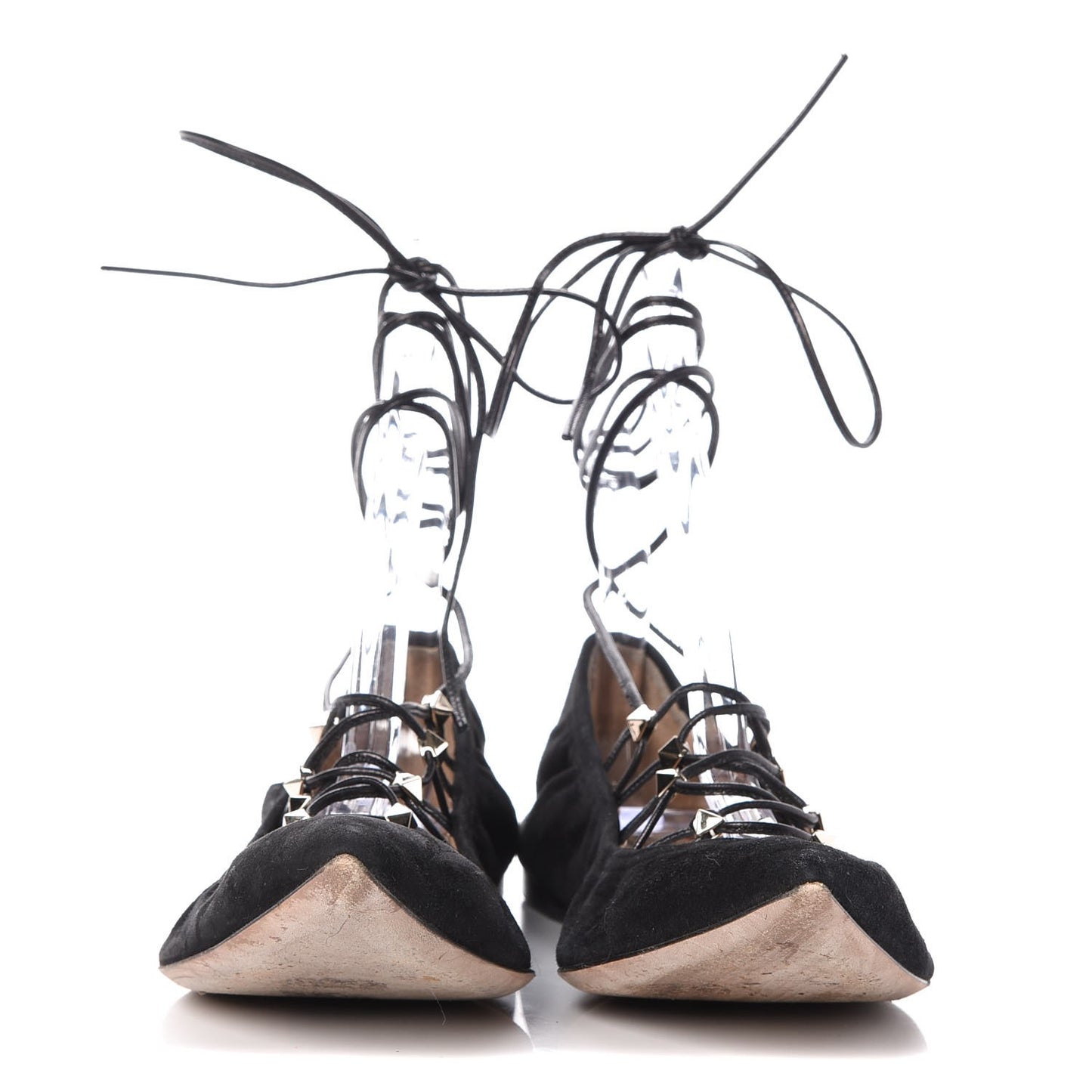 Suede Rockstud Gladiator Lace Up Ballerina Flats 39.5 Black