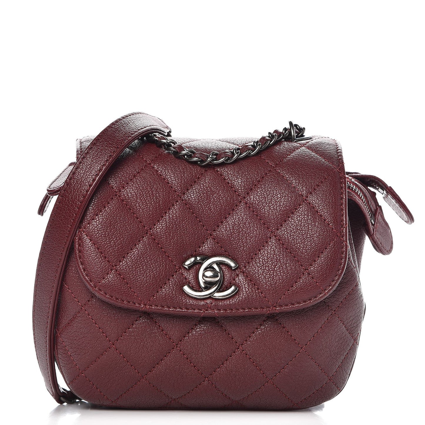 Goatskin Quilted CC Waiter Crossbody Burgundy