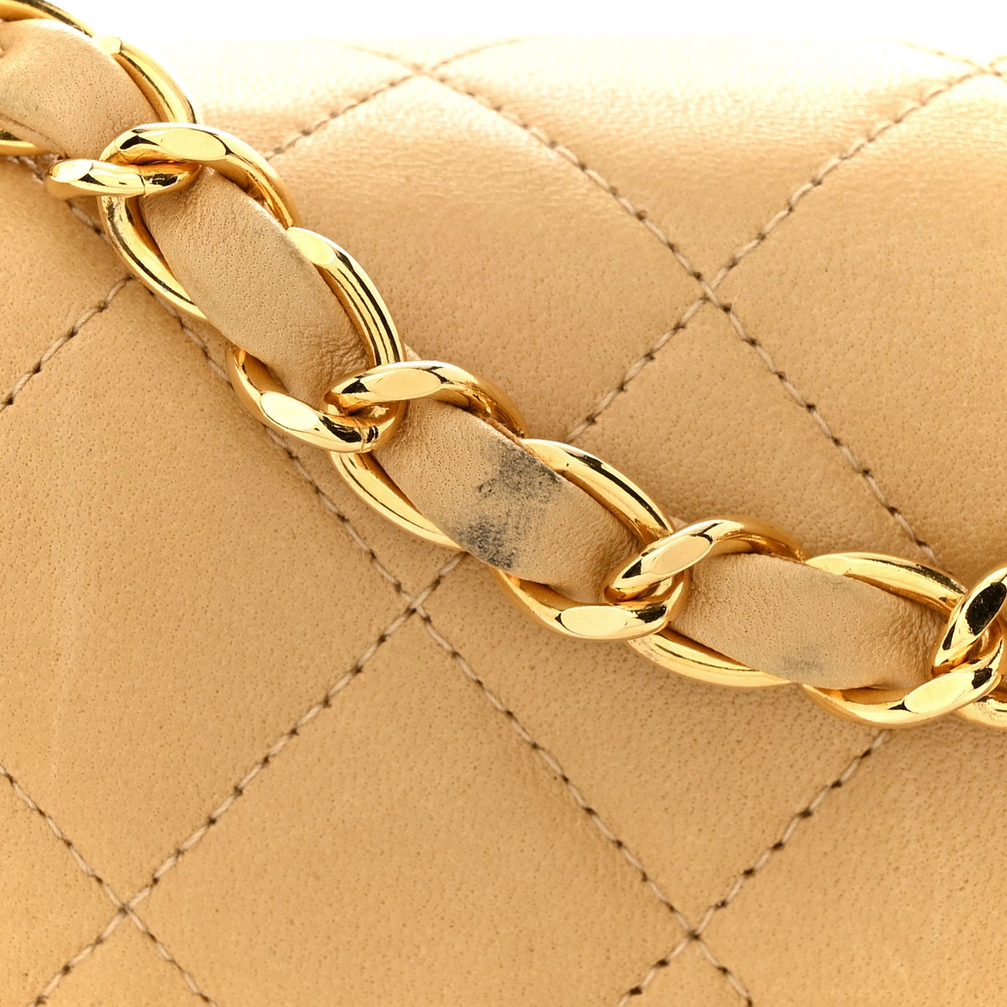 Lambskin Quilted Mini Square Flap Beige