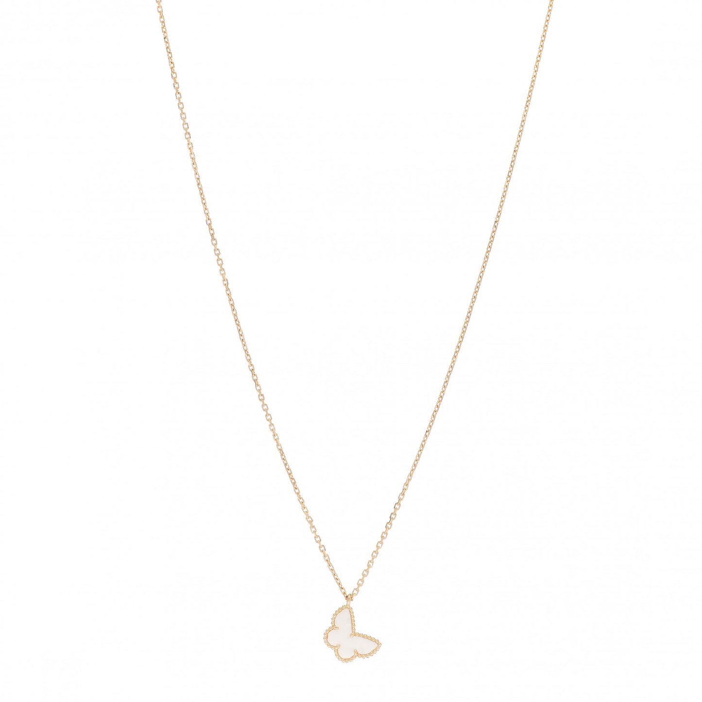 18K Yellow Gold Mother of Pearl Sweet Alhambra Butterfly Pendant Necklace