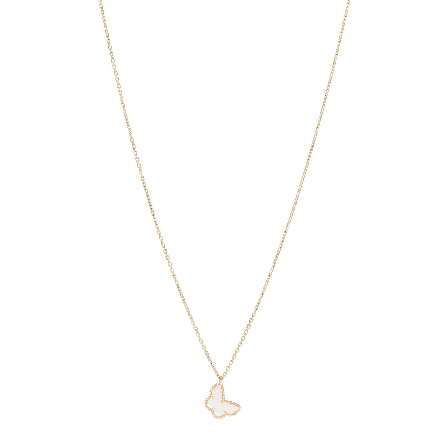 Van Cleef & Arpels 18K Yellow Gold Mother of Pearl Sweet Alhambra Butterfly Pendant Necklace 1 of 5