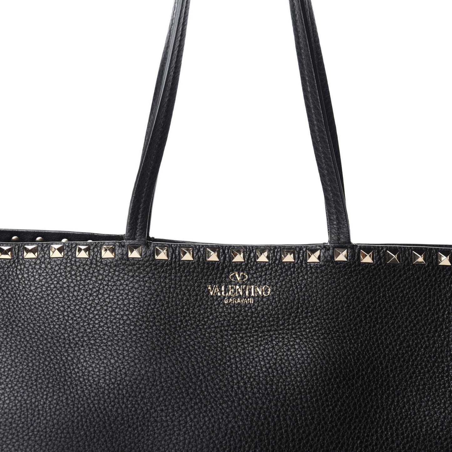 Grained Calfskin Rockstud Shoulder Tote Black