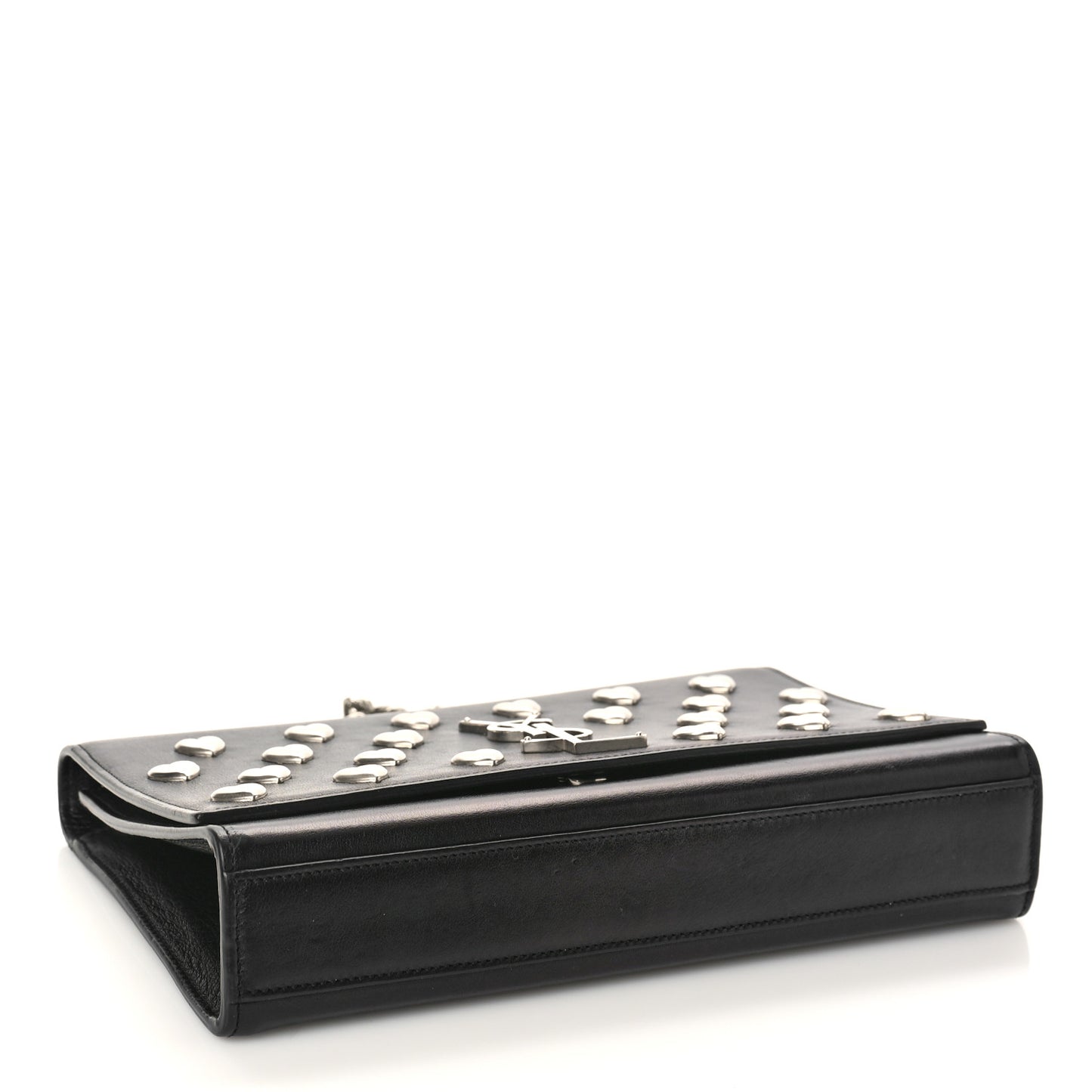 Calfskin Heart Studded Monogram Chain Wallet Black