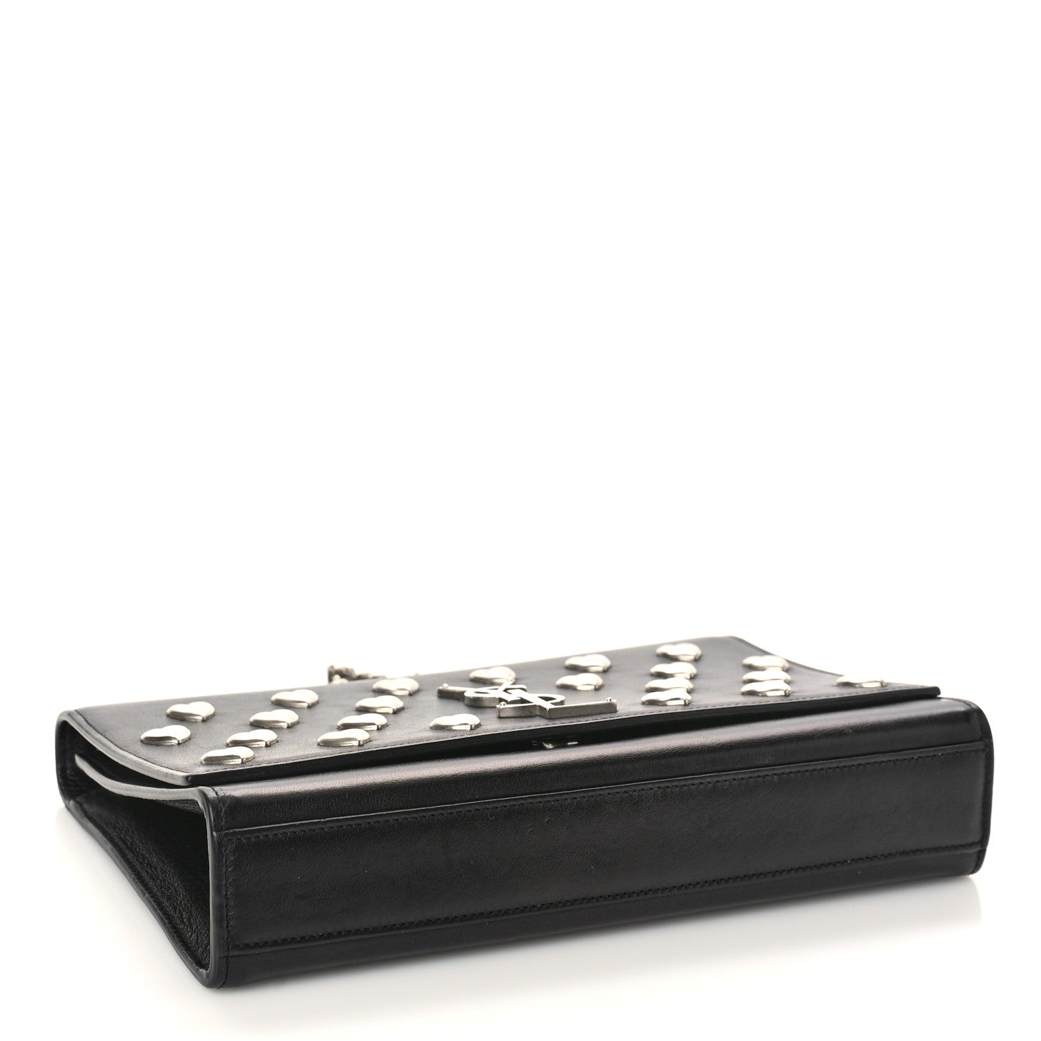 Saint Laurent Calfskin Heart Studded Monogram Chain Wallet Black 4 of 8