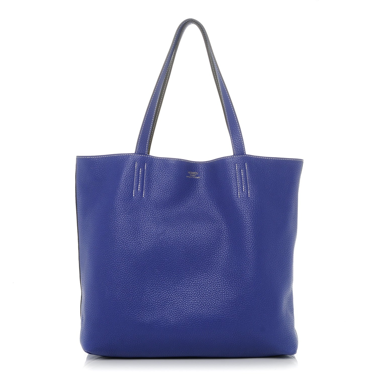 Hermes Taurillon Clemence Double Sens 45 Reversible Tote Graphite Bleu Electrique 5 of 9
