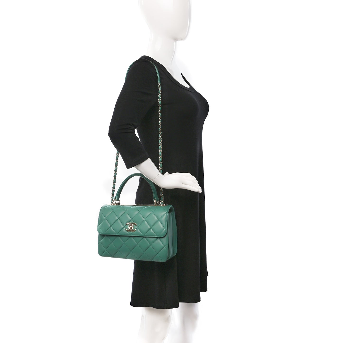 Lambskin Quilted Small Trendy CC Flap Dual Handle Bag Dark Green