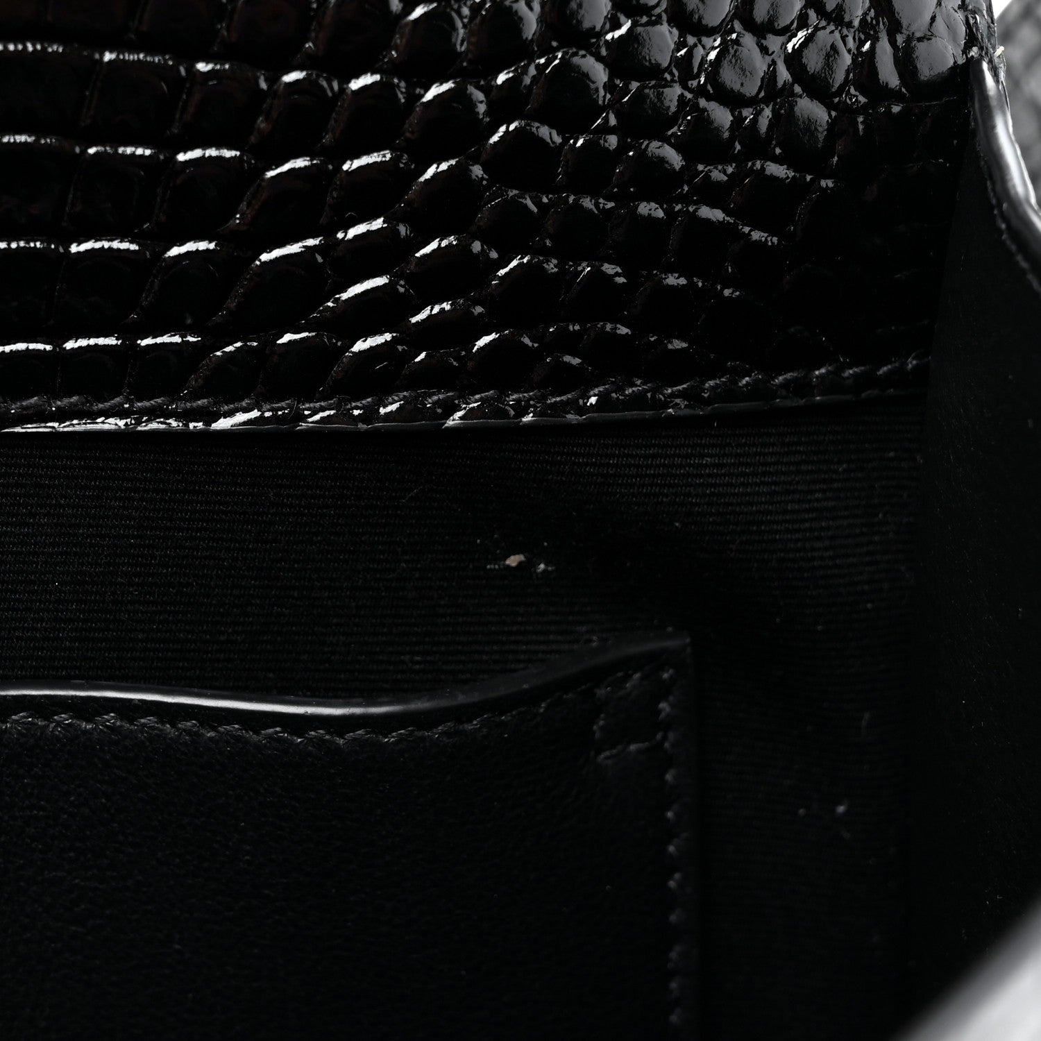 Saint Laurent Shiny Calfskin Crocodile Embossed Manhattan Baguette Black 11 of 11
