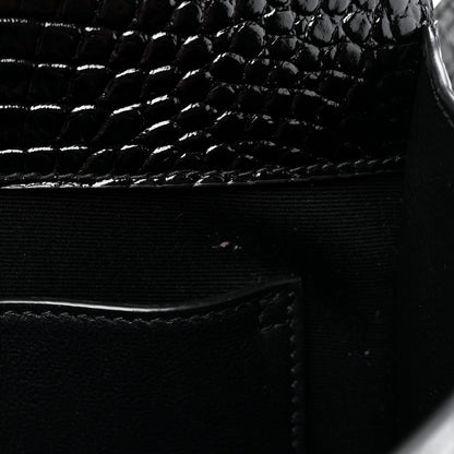 Saint Laurent Shiny Calfskin Crocodile Embossed Manhattan Baguette Black 11 of 11