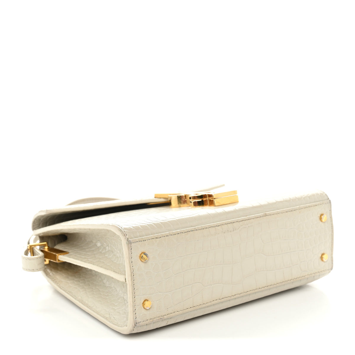 Crocodile Embossed Mini Classic Monogram Cassandra Top Handle Crema Soft