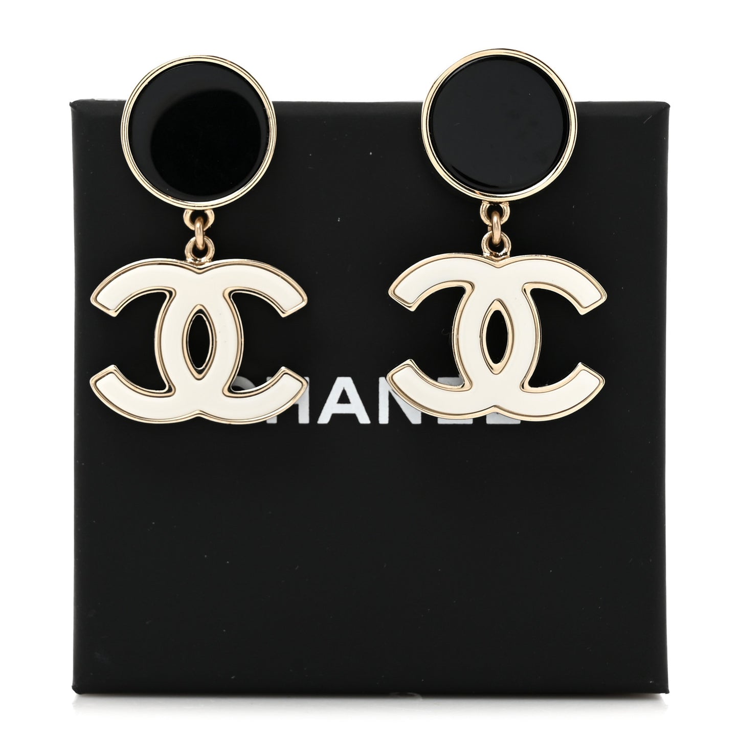 Enamel CC Drop Earrings Black White